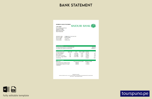 listo para imprimir plantilla de Excel de extracto bancario de Brunei Baiduri
